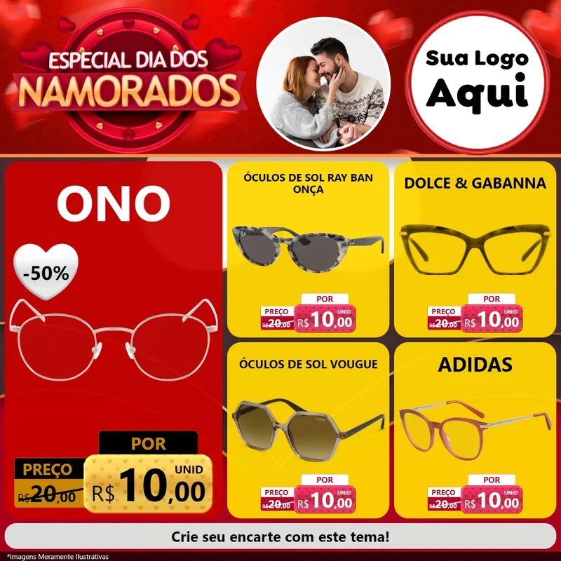 Modelo de Rede Social para Feed Facebook com o tema Especial Dia Dos Namorados para Óticas