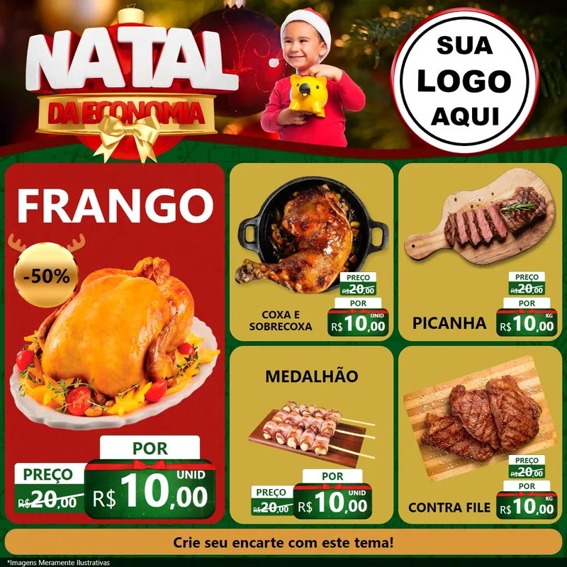 Modelo de Rede Social para Feed Facebook com o tema Natal da Economia para Assados