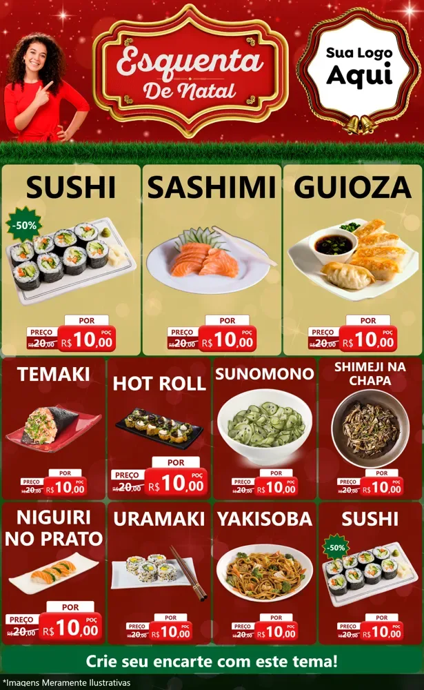 Modelo de Encarte para Encarte Grande com o tema Esquenta de Natal para Comida japonesa