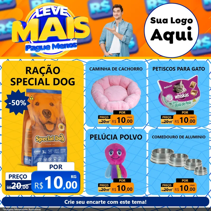 Modelo de Rede Social para Feed Facebook com o tema Leve Mais, Pague Menos para Pet Shop
