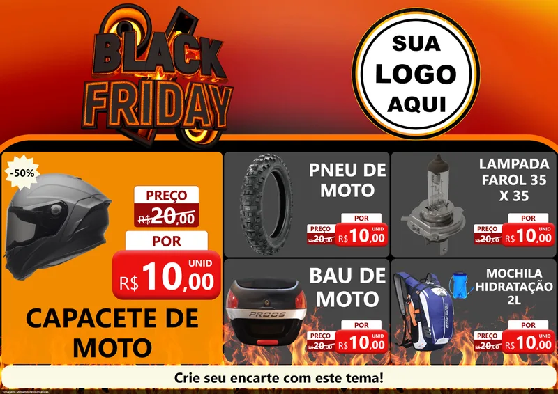 Modelo de Encarte para Encarte A4 Horizontal com o tema Black Friday para Moto peças
