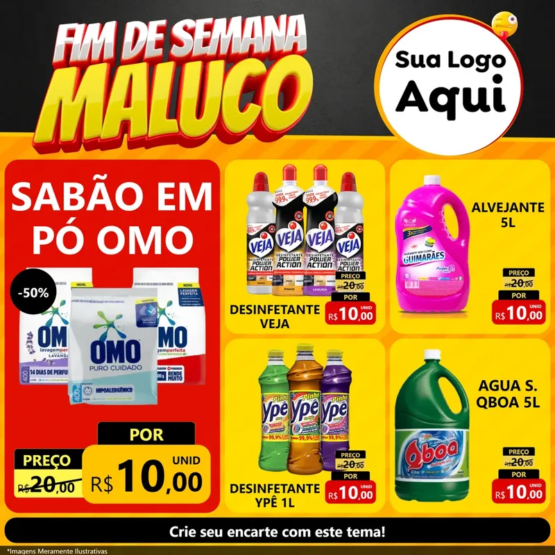 Modelo de Rede Social para Feed Facebook com o tema Final de Semana Maluco para Produtos de Limpeza