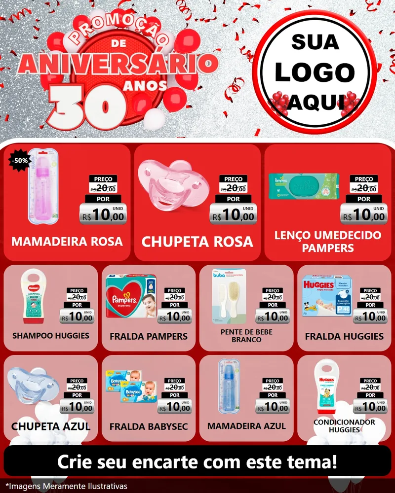 Modelo de Rede Social para Feed Instagram com o tema Promoção de Aniversário - 30 Anos para Bebês