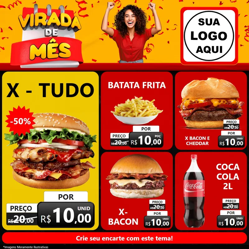 Modelo de Rede Social para Feed Facebook com o tema Virada de Mês para Hamburgueria