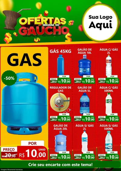 Modelo de Encarte para Encarte A4 Vertical com o tema Ofertas Semana Do Gaúcho para Água e gás