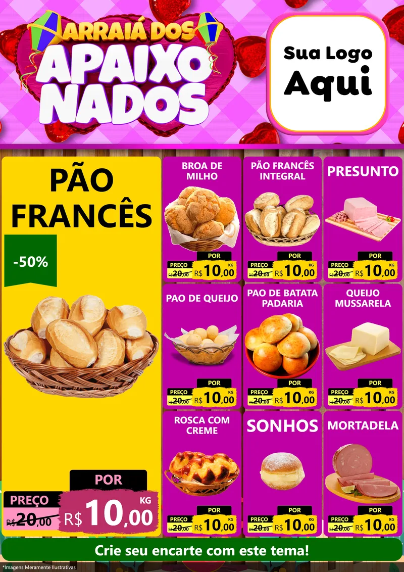Modelo de Encarte para Encarte A4 Vertical com o tema Arraiá dos Apaixonados para Padaria