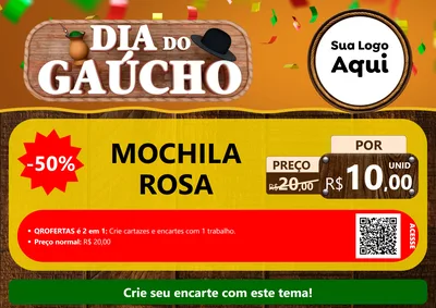 Modelo de Cartaz para Cartaz A4 Horizontal com o tema Dia do Gaúcho para Papelaria
