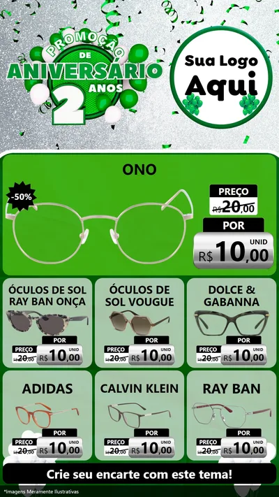 Modelo de Rede Social para Stories com o tema Promoção de Aniversário - 2 Anos para Óticas