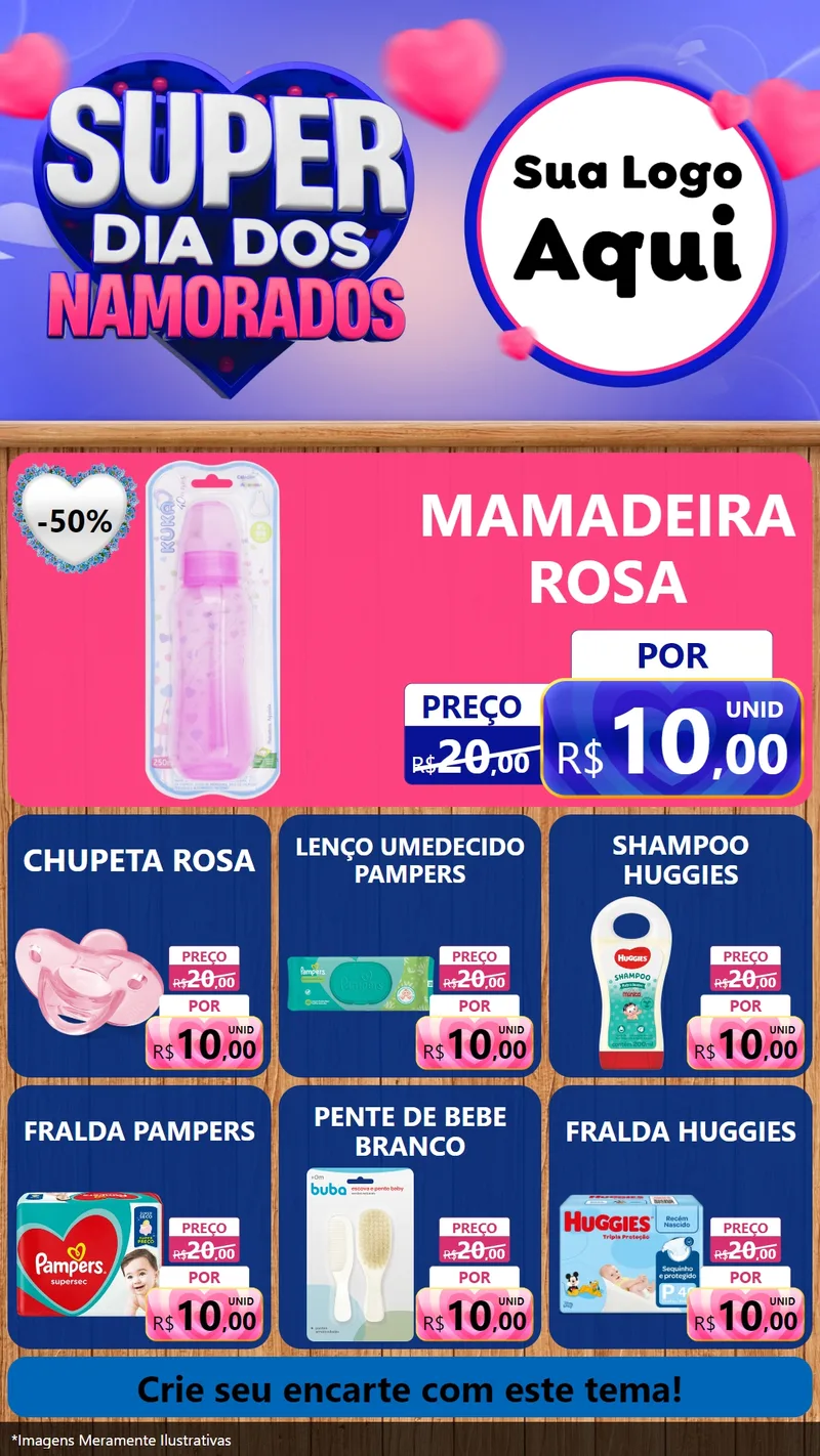 Modelo de Rede Social para Stories com o tema Super Dia dos Namorados para Bebês