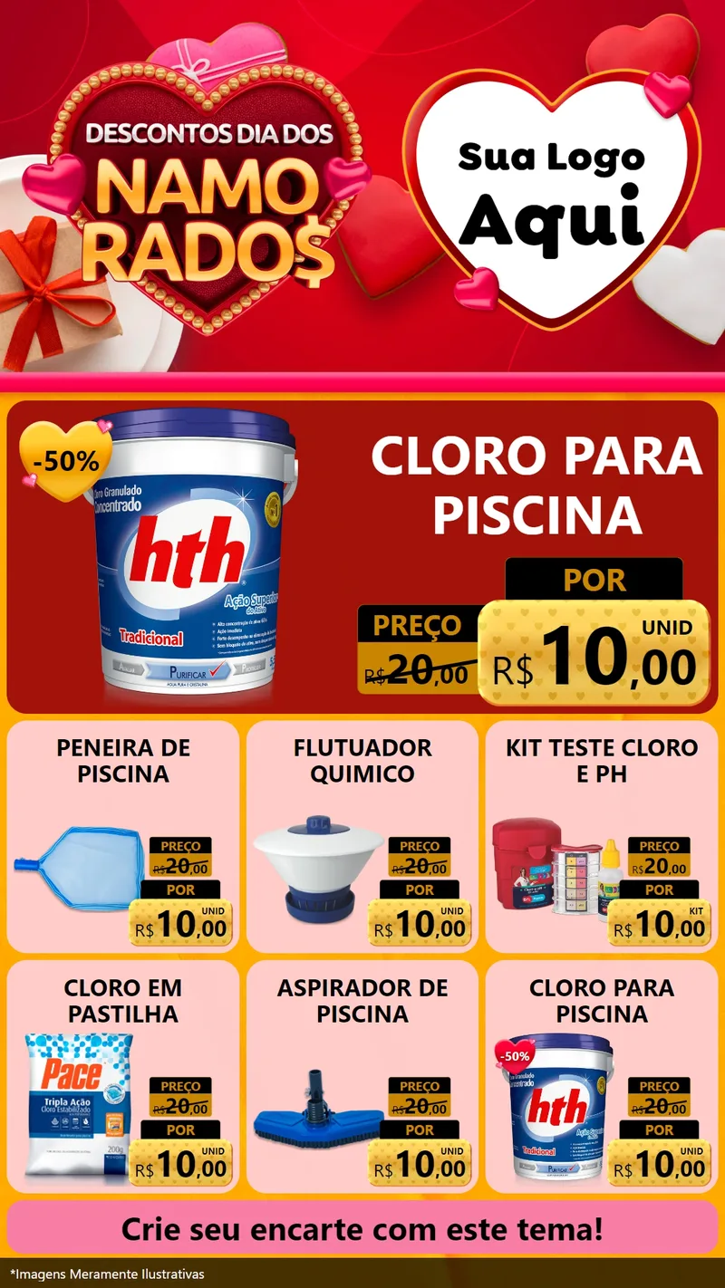 Modelo de Rede Social para Stories com o tema Descontos Dia dos Namorados para Produtos para Piscina