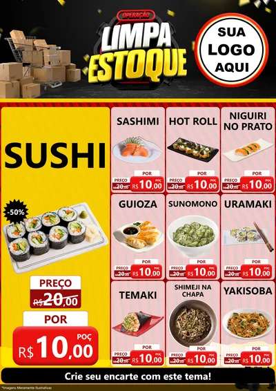 Modelo de Encarte para Encarte A4 Vertical com o tema Operação Limpa Estoque para Comida japonesa