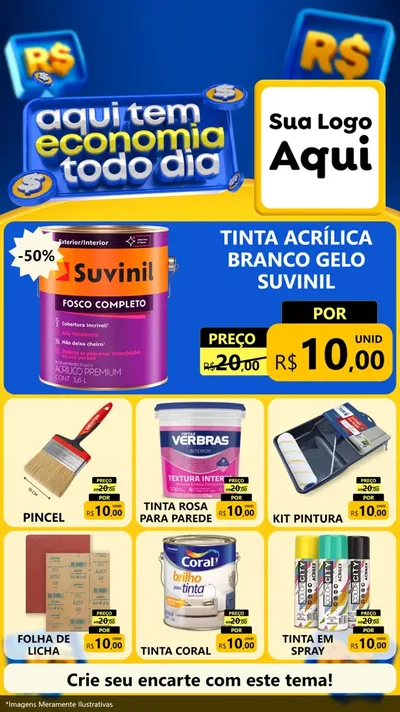 Modelo de Rede Social para Stories com o tema Aqui Tem Economia Todo Dia para Tintas e Ferramentas