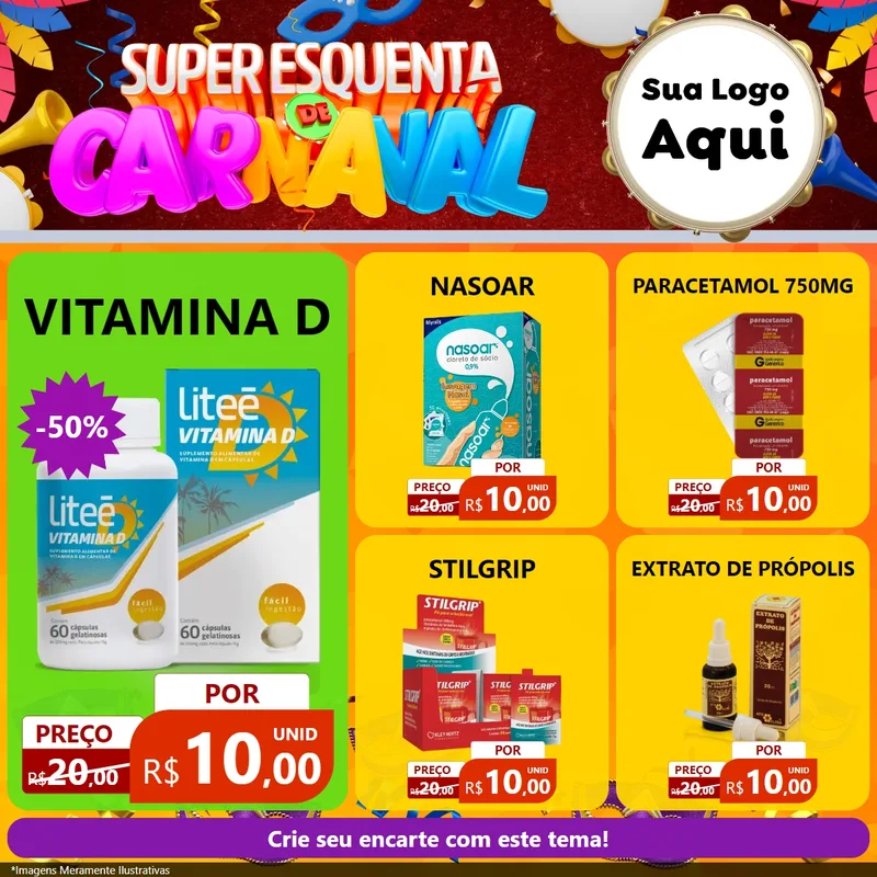 Modelo de Rede Social para Feed Facebook com o tema Super Esquenta de Carnaval para Farmácia
