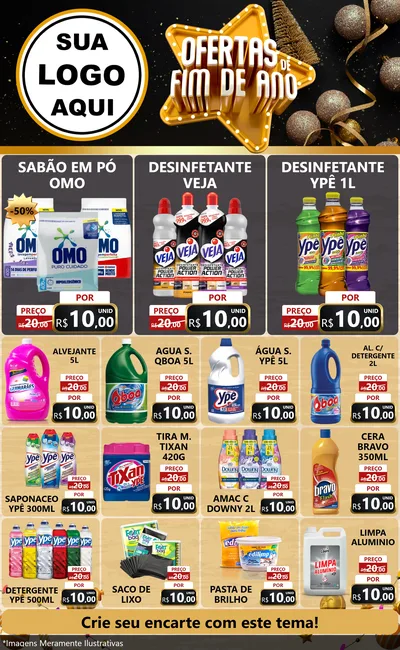 Modelo de Encarte para Encarte Grande com o tema Ofertas de Fim de Ano para Produtos de Limpeza