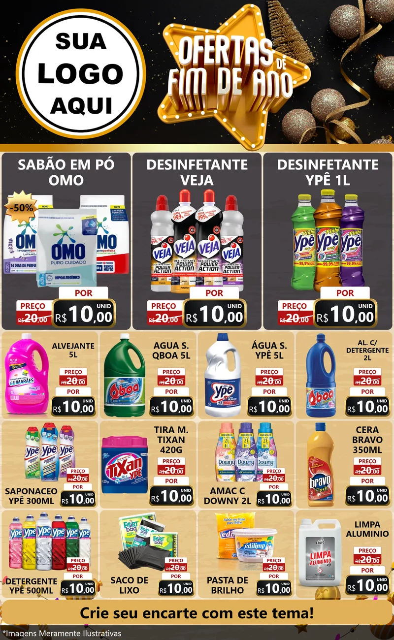 Modelo de Encarte para Encarte Grande com o tema Ofertas de Fim de Ano para Produtos de Limpeza
