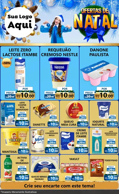 Modelo de Encarte para Encarte Grande com o tema Ofertas de Natal para Frios e Laticínios