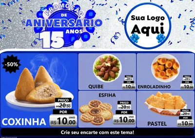 Modelo de Encarte para Encarte A4 Horizontal com o tema Promoção de Aniversário - 15 Anos para Salgadaria