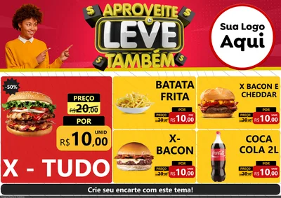 Modelo de Encarte para Encarte A4 Horizontal com o tema Aproveite e Leve Também para Hamburgueria