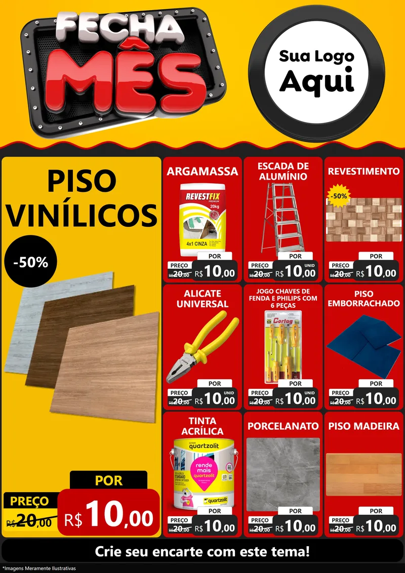 Modelo de Encarte para Encarte A4 Vertical com o tema Fecha Mês para Material para Construção