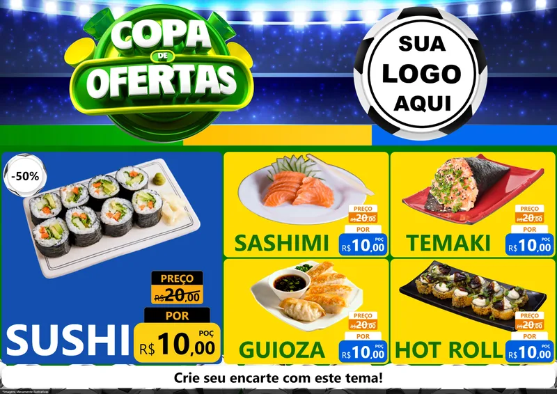 Modelo de Encarte para Encarte A4 Horizontal com o tema Copa de Ofertas para Comida japonesa