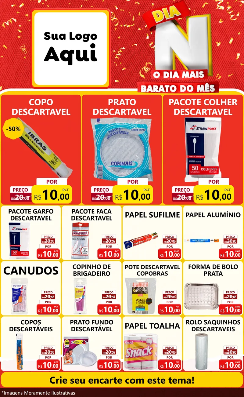 Modelo de Encarte para Encarte Grande com o tema Dia N o Dia Mais Barato do Mês para Embalagens