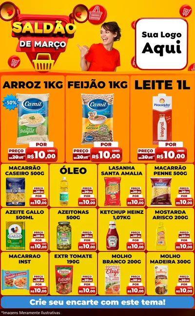 Modelo de Encarte para Encarte Grande com o tema Saldão de Março para Supermercado