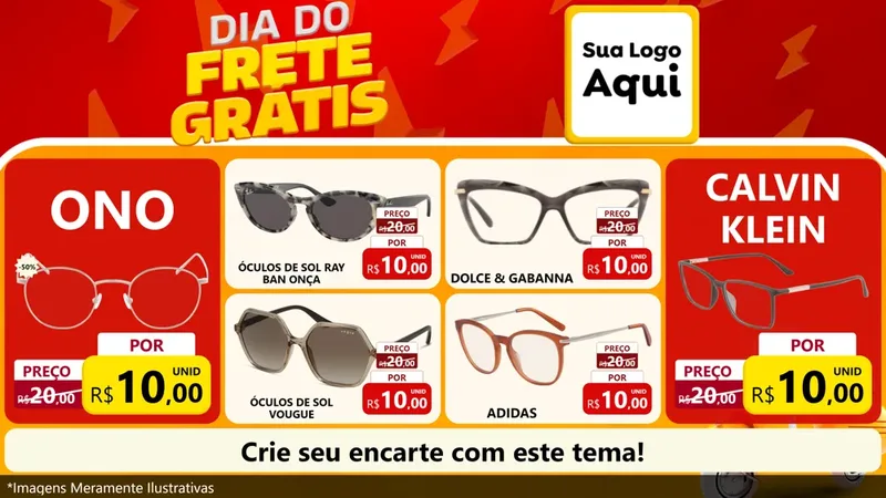 Modelo de TV para TV Horizontal com o tema Dia do Frete Grátis para Óticas