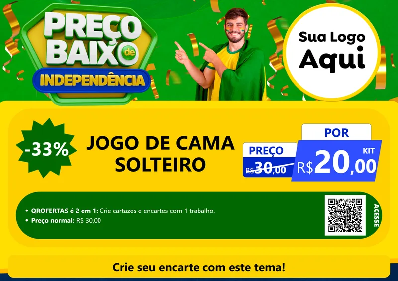 Modelo de Cartaz para Cartaz A4 Horizontal com o tema Preço Baixo de Independência para Cama, Mesa e Banho