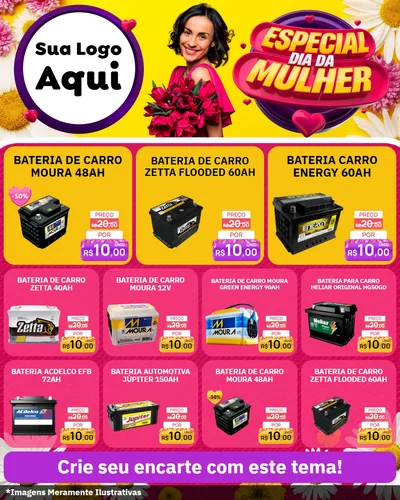 Modelo de Rede Social para Feed Instagram com o tema Especial Dia da Mulher para Baterias Elétricas