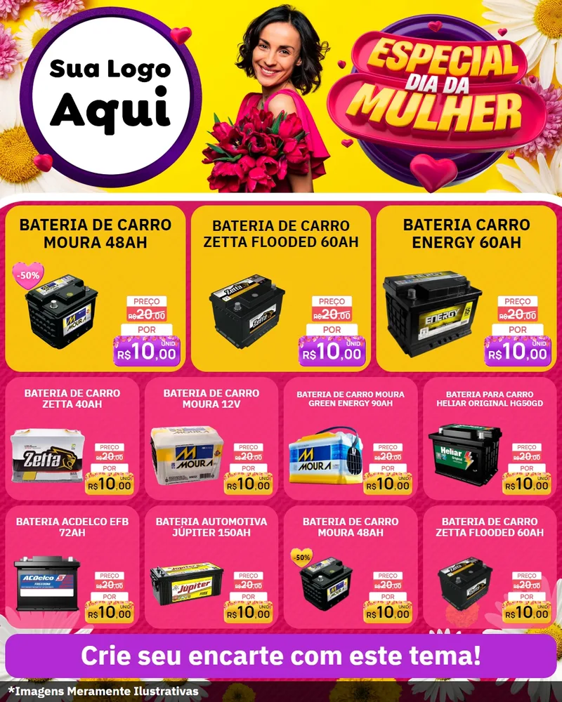 Modelo de Rede Social para Feed Instagram com o tema Especial Dia da Mulher para Baterias Elétricas