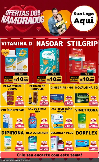 Modelo de Encarte para Encarte Grande com o tema Ofertas Dos Namorados para Farmácia