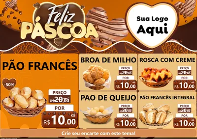 Modelo de Encarte para Encarte A4 Horizontal com o tema Feliz Páscoa para Padaria