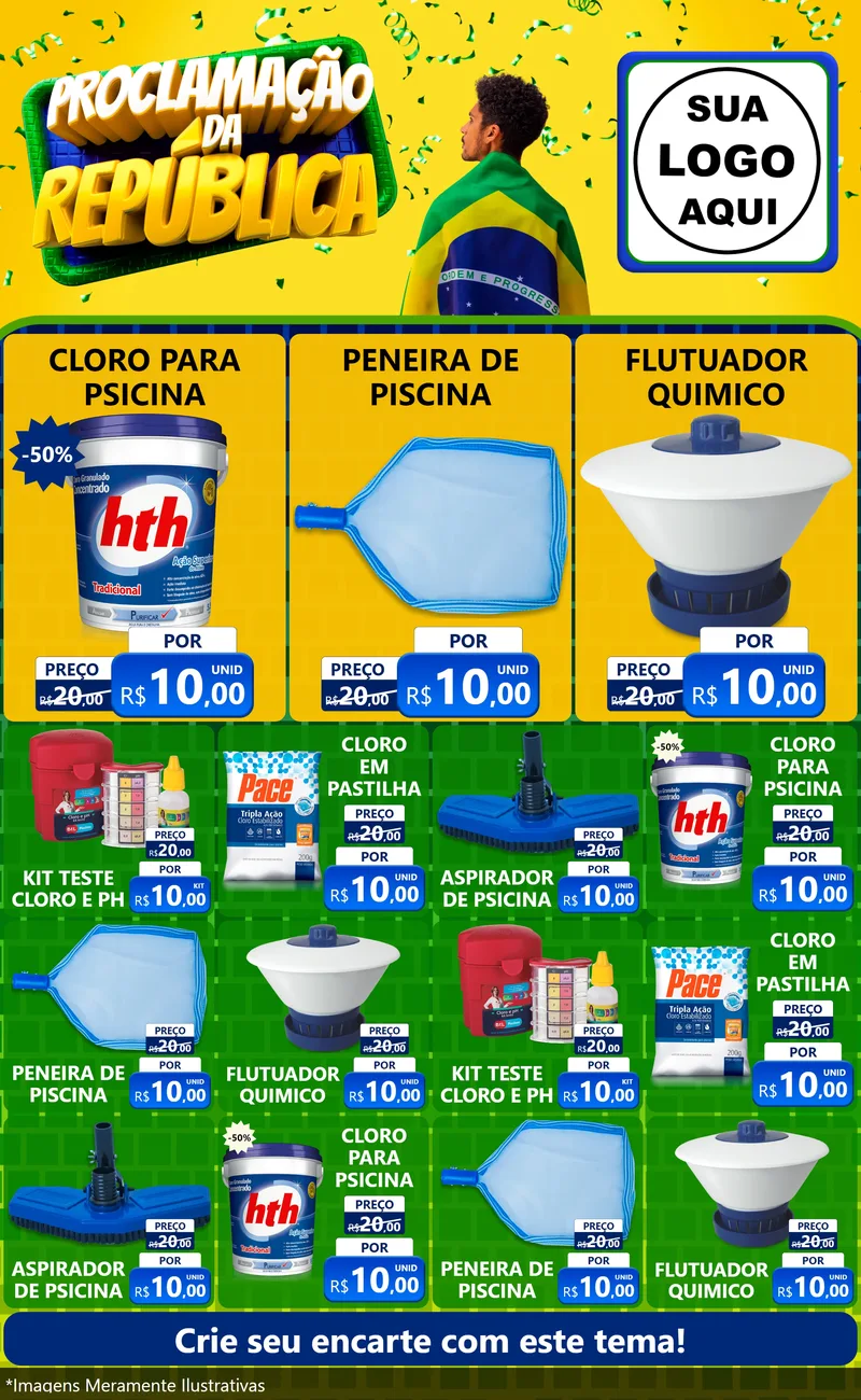 Modelo de Encarte para Encarte Grande com o tema Proclamação da República para Produtos para Piscina
