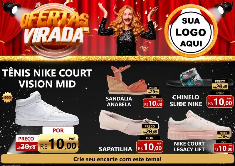 Modelo de Encarte para Encarte A4 Horizontal com o tema Ofertas da Virada para Calçados