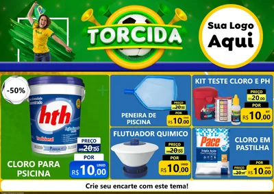 Modelo de Encarte para Encarte A4 Horizontal com o tema Torcida para Produtos para Piscina