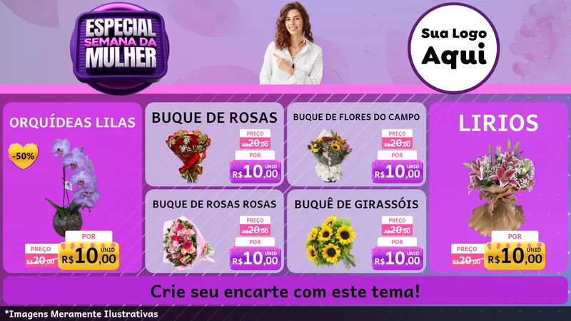 Modelo de TV para TV Horizontal com o tema Especial Semana da Mulher para Floricultura e jardim