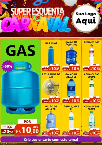 Modelo de Encarte para Encarte A4 Vertical com o tema Super Esquenta de Carnaval para Água e gás
