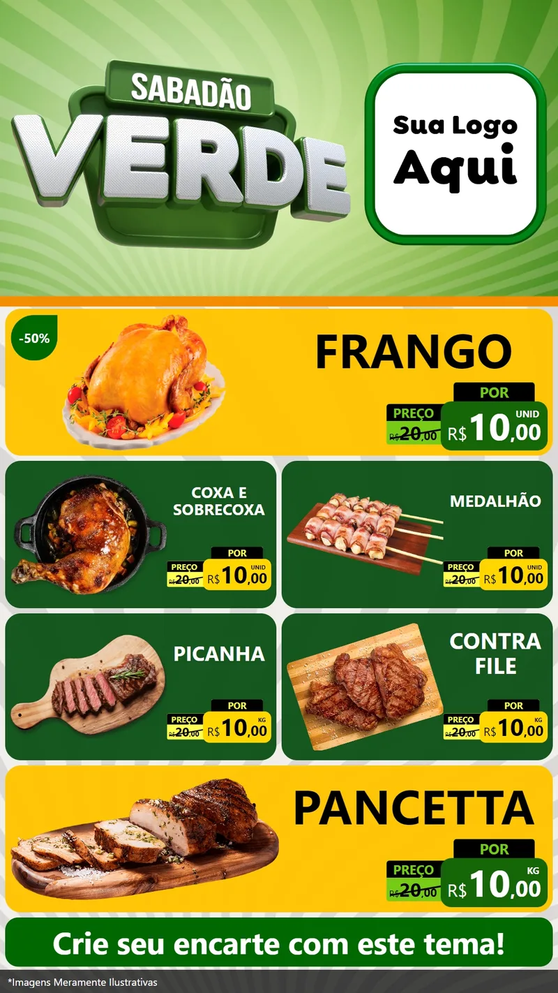 Modelo de TV para TV Vertical com o tema Sabadão Verde para Assados