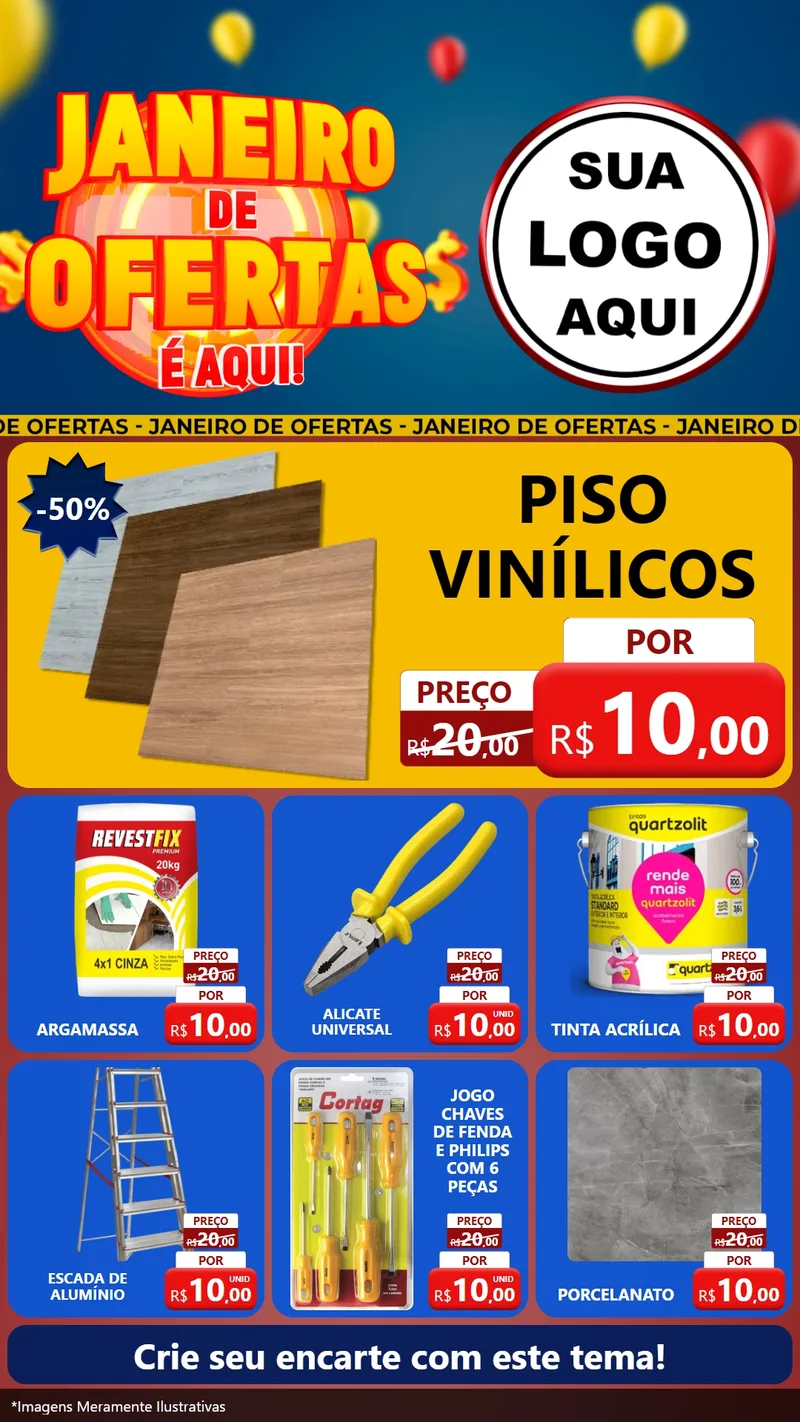 Modelo de Rede Social para Stories com o tema Janeiro de Ofertas É Aqui! para Material para Construção