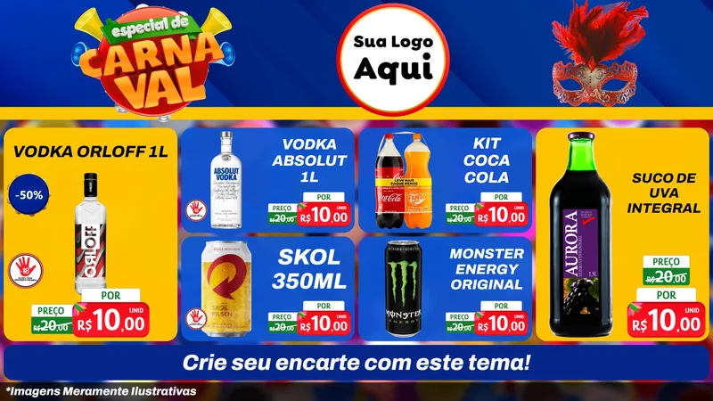 Modelo de TV para TV Horizontal com o tema Especial de Carnaval para Distribuidora de bebidas