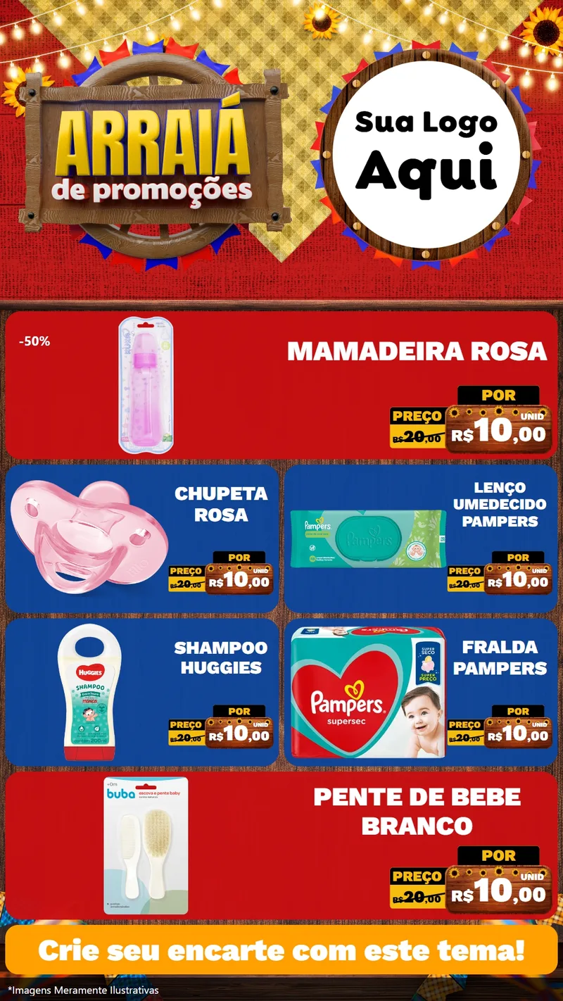 Modelo de TV para TV Vertical com o tema Arraiá de Promoções para Bebês