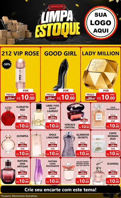 Modelo de Encarte para Encarte Grande com o tema Operação Limpa Estoque para Perfumes