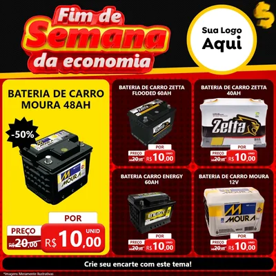 Modelo de Rede Social para Feed Facebook com o tema Fim de Semana da Economia para Baterias Elétricas