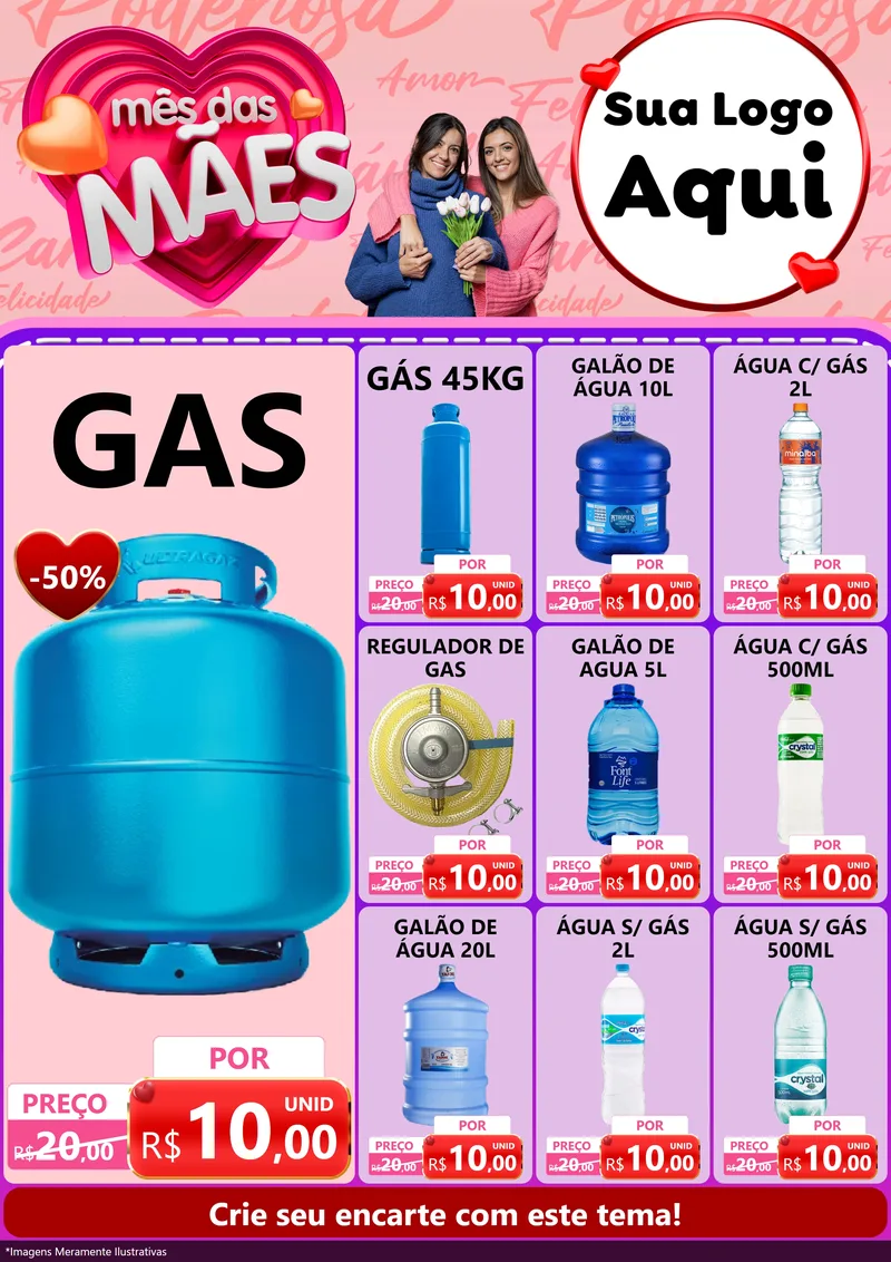 Modelo de Encarte para Encarte A4 Vertical com o tema Mês Das Mães para Água e gás