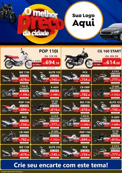 Modelo de Encarte para Encarte A4 Vertical com o tema O Melhor Preço da Cidade - Auto e Motopeças para Concessionaria de Motos