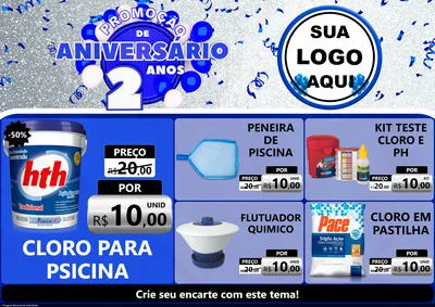 Modelo de Encarte para Encarte A4 Horizontal com o tema Promoção de Aniversário - 2 Anos para Produtos para Piscina