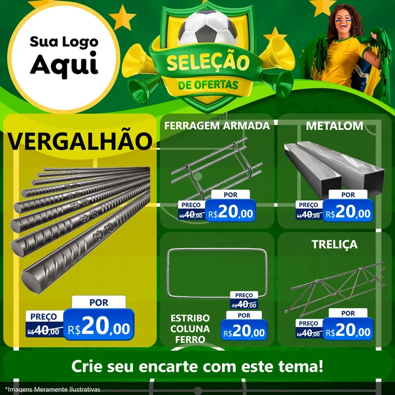 Modelo de Rede Social para Feed Facebook com o tema Seleção de Ofertas - Copa para Ferragens