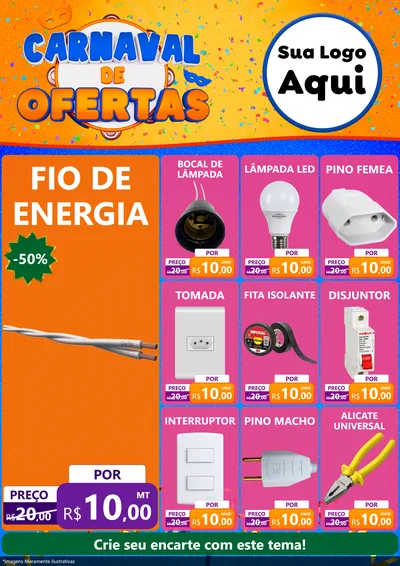 Modelo de Encarte para Encarte A4 Vertical com o tema Carnaval de Ofertas para Materiais Elétricos