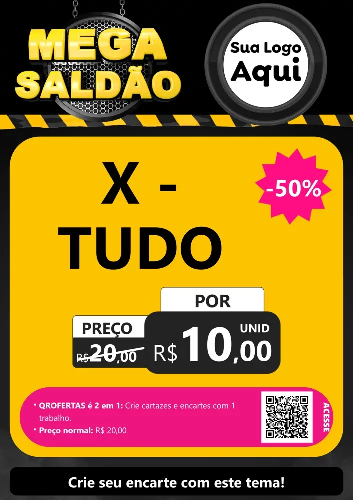 Modelo de Cartaz para Cartaz A4 Vertical com o tema Mega Saldão para Hamburgueria