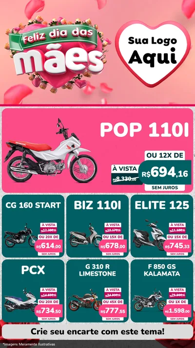 Modelo de Rede Social para Stories com o tema Feliz Dia das Mães para Concessionaria de Motos